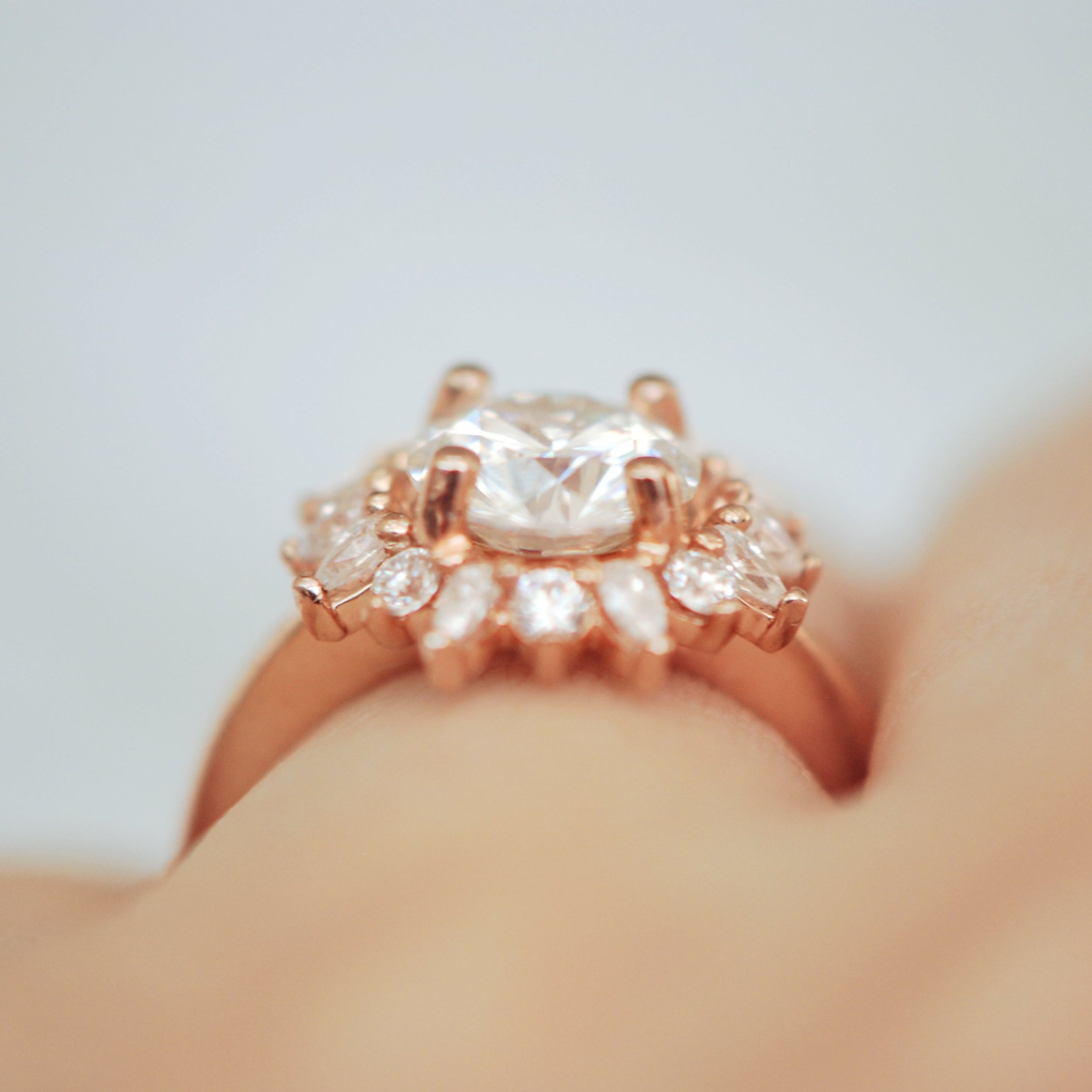 1.50 Carats Round Shape Moissanite Halo Engagement Ring