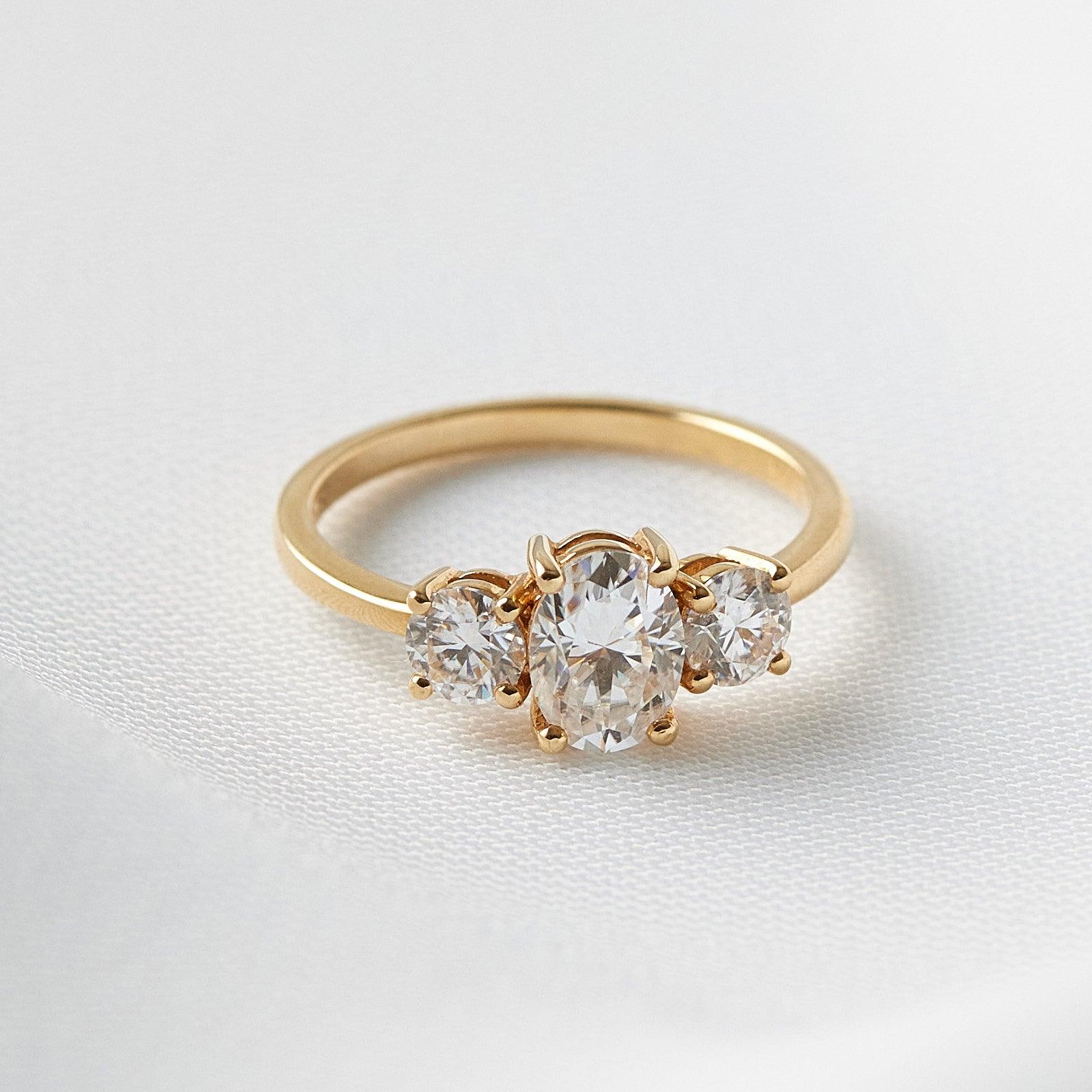 2.0 Carats Oval Shape Moissanite Three Stone Engagement Ring