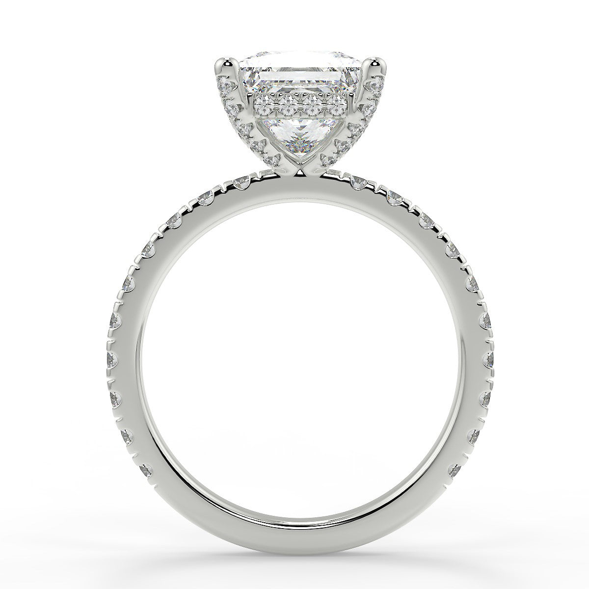 2.20 Carats Princess Shape Moissanite Hidden Halo & Pave Engagement Ring