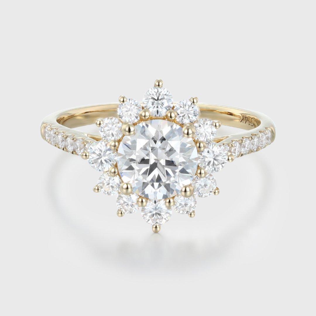 1.0 Carats Round Shape Moissanite Halo & Pave Engagement Ring