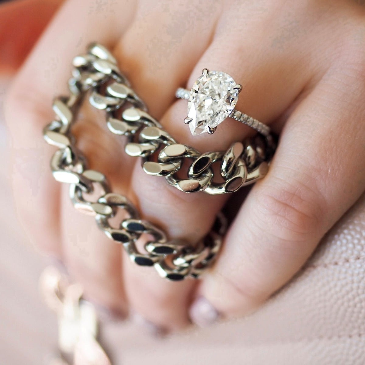 3.30 Carats Pear Shape Moissanite Pave Engagement Ring