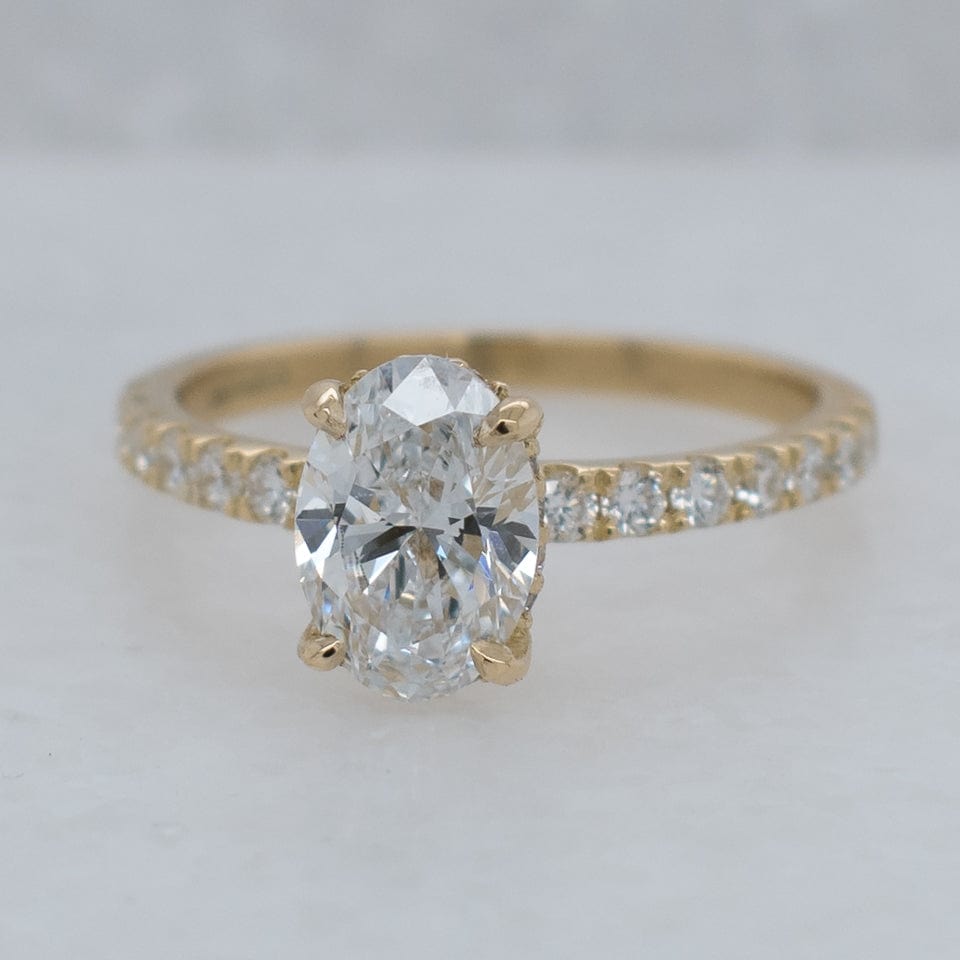1.01 Carats Oval Shape Moissanite Hidden Halo Pave Engagement Ring