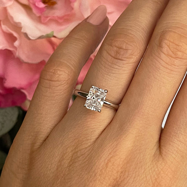 1.75 Carats Radiant Shape Moissanite Solitaire Engagement Ring
