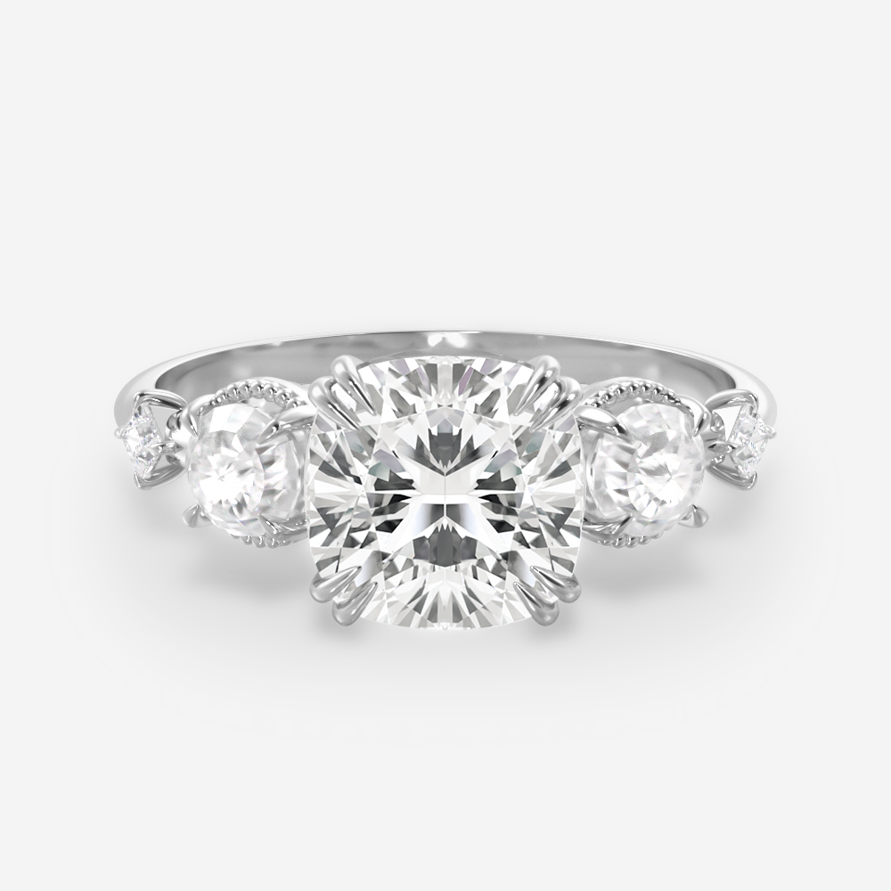 2.0 Carats Rose Cut Cushion Shape Moissanite Five Stone Engagement Ring