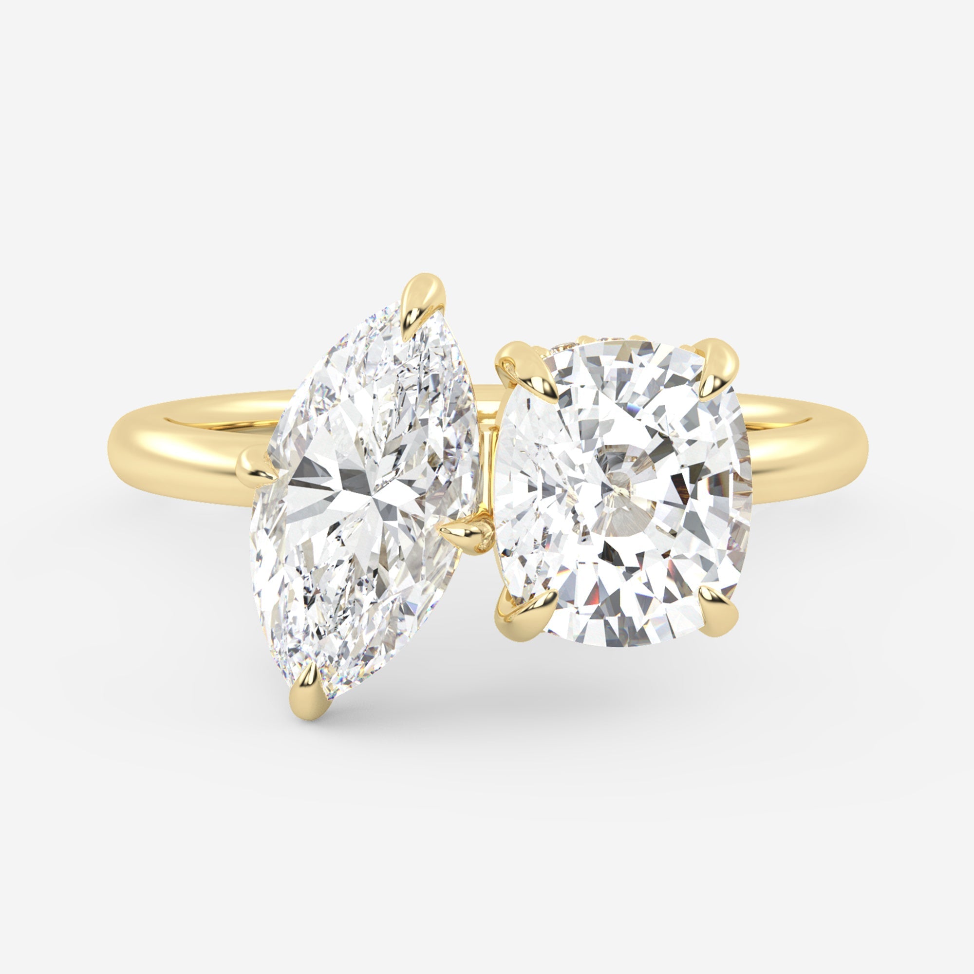 1.25 Carats Marquise & Cushion Shape Moissanite Two Stone Engagement Ring