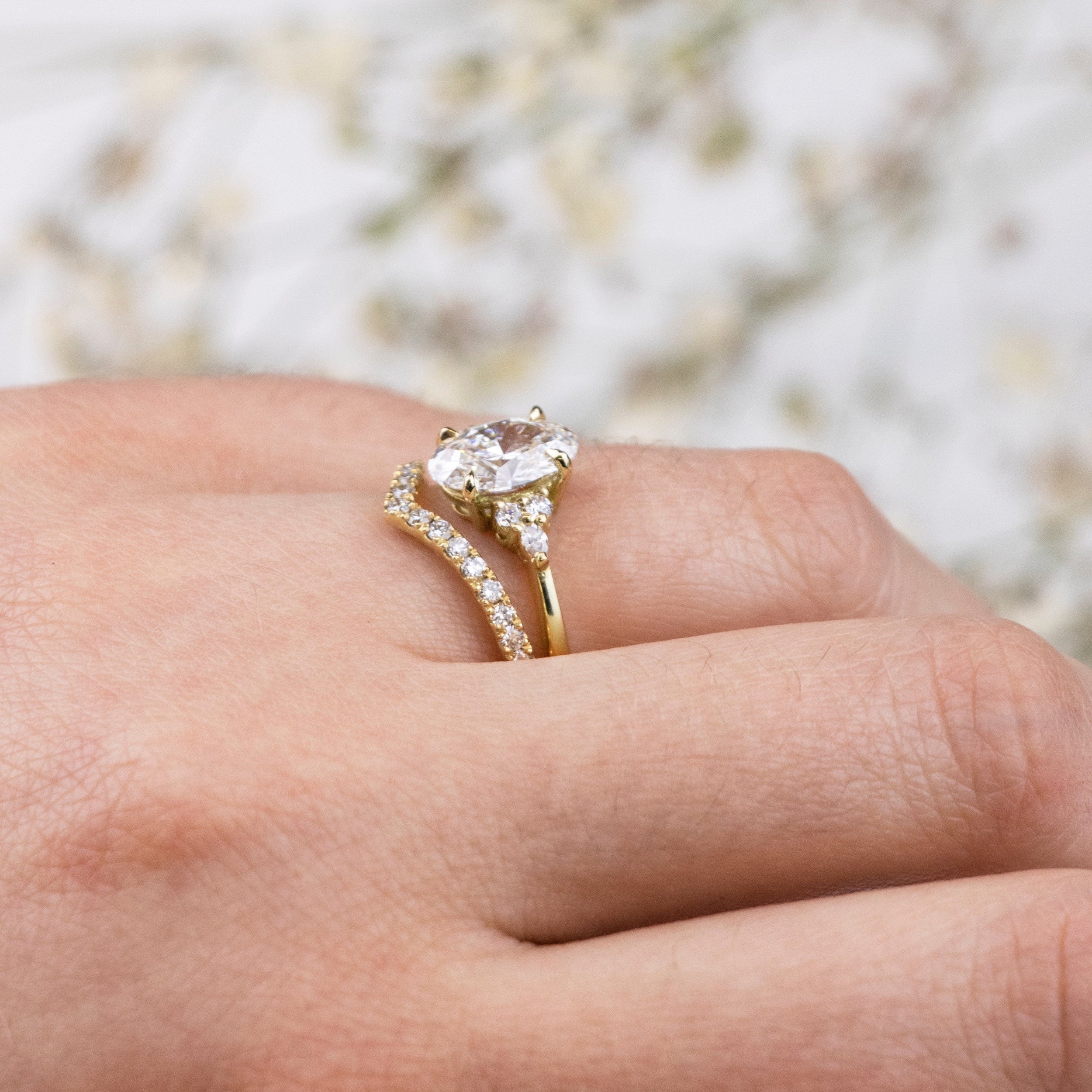 1.51 Carats Oval Shape Moissanite Cluster Engagement Ring