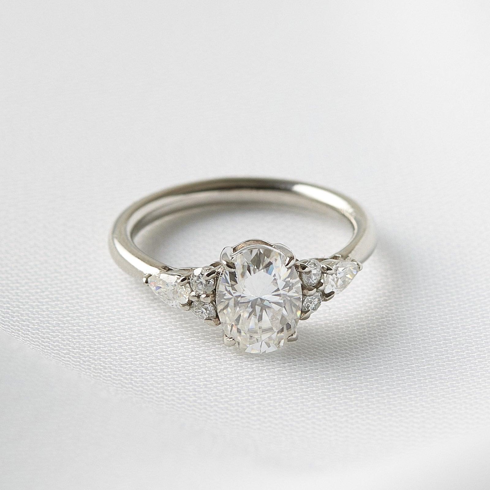 1.0 Carats Oval Shape Moissanite Cluster Engagement Ring