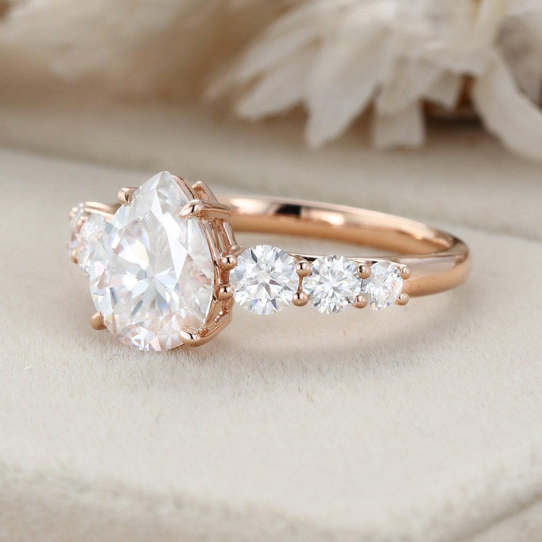2.0 Carats Pear Shape Moissanite Pave Engagement Ring