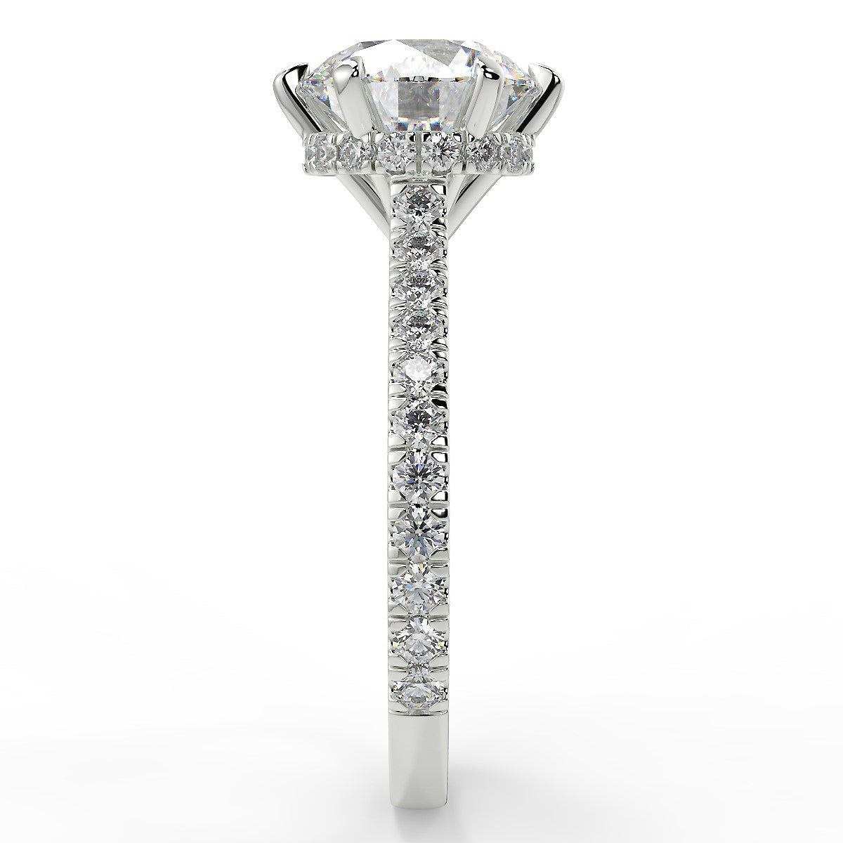 2.20 Carats Round Shape Moissanite Hidden Halo & Pave Engagement Ring