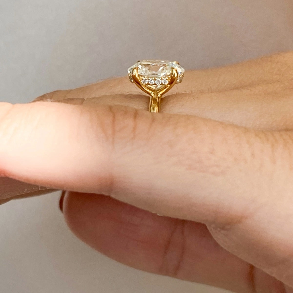1.48 Carats Oval Shape Moissanite Hidden Halo Engagement Ring