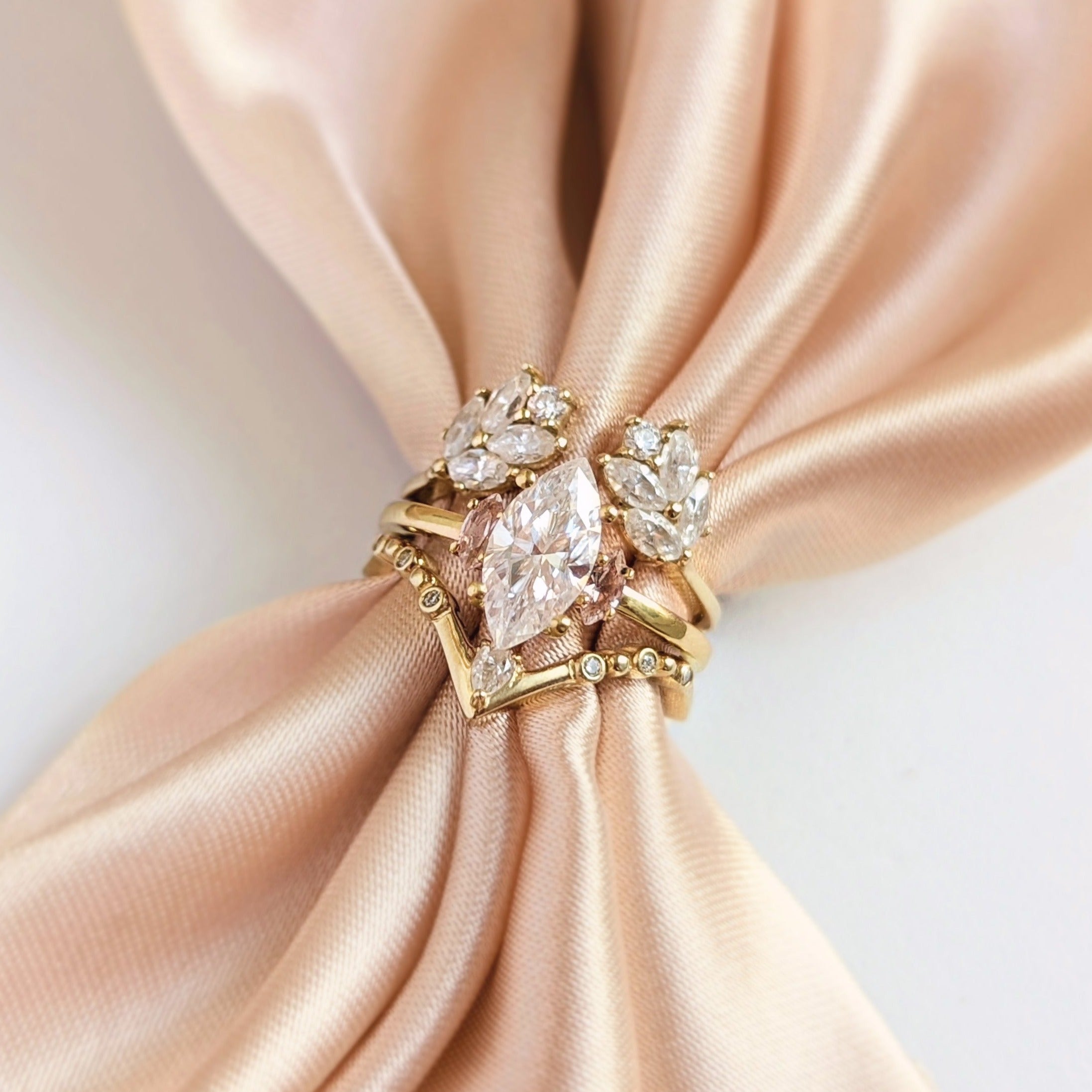 0.12 Carats Moissanite Round & Pear Shape V Shape Wedding Band