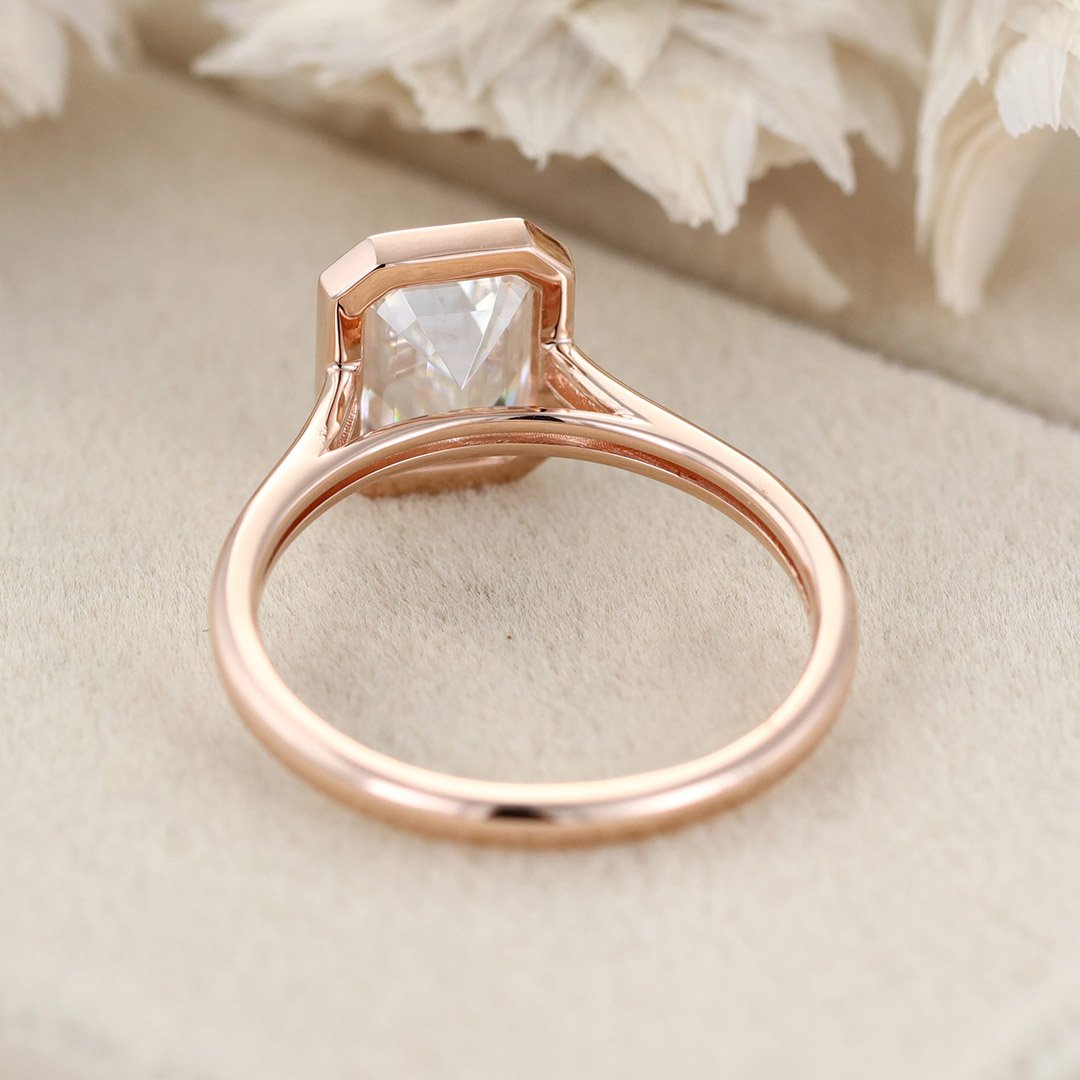 2.0 Carats Emerald Shape Moissanite Bezel Solitaire Engagement Ring
