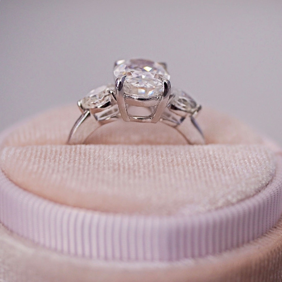 2.50 Carats Oval Shape Moissanite Three Stone Engagement Ring