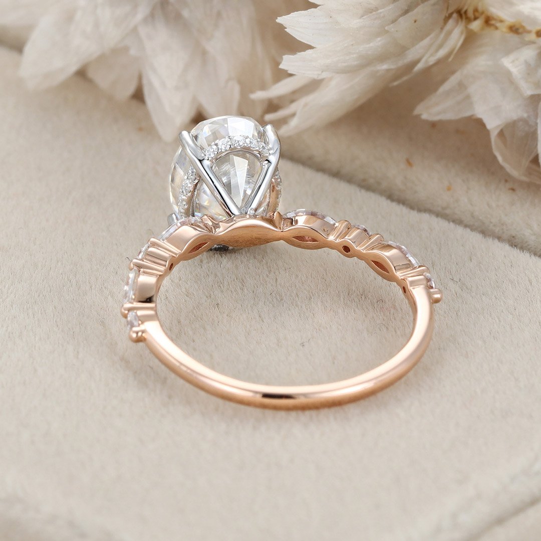 2.50 Carats Oval Shape Moissanite Hidden Halo & Pave Engagement Ring