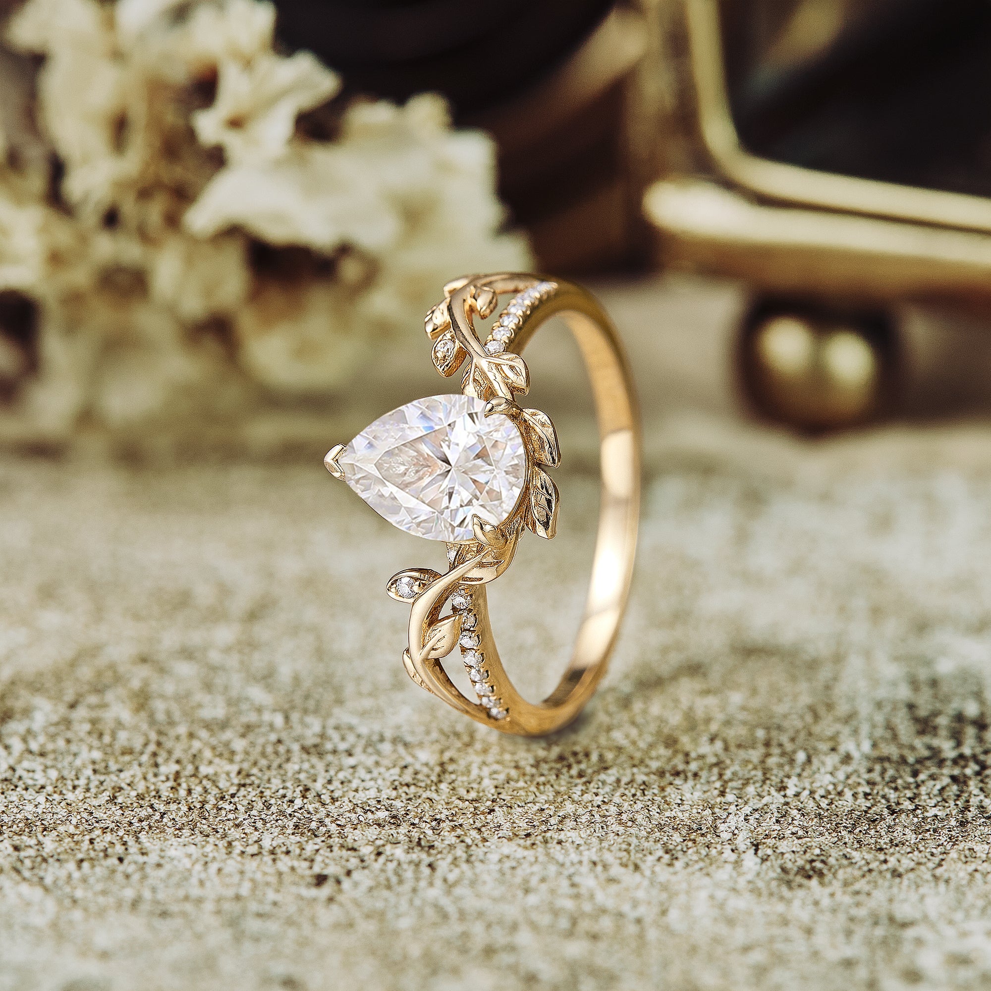 1.25 Carat Lab Grown Diamond Pear Shape E-VS1 Vintage Engagement Ring