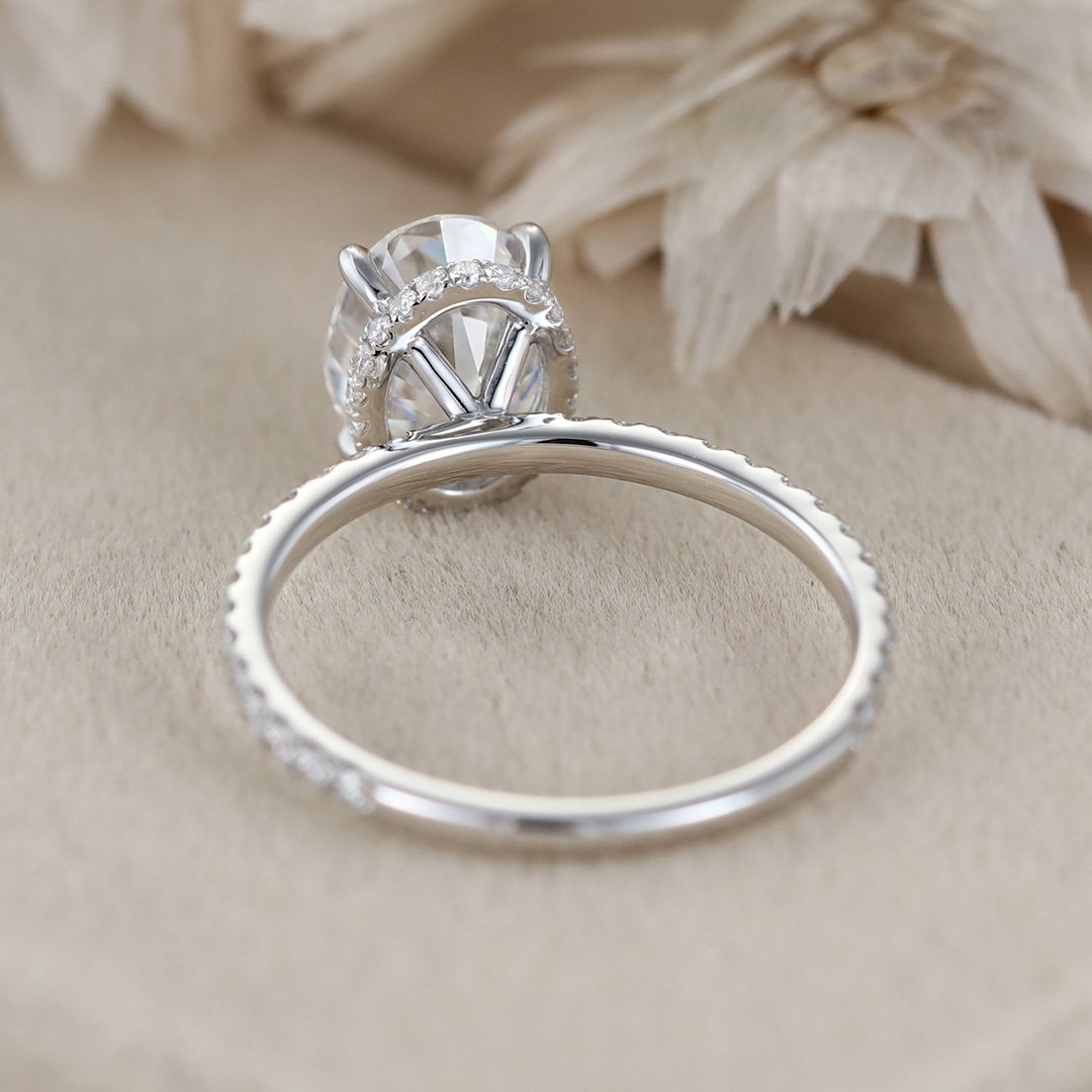 2.0 Carats Oval Shape Moissanite Hidden Halo & Pave Engagement Ring