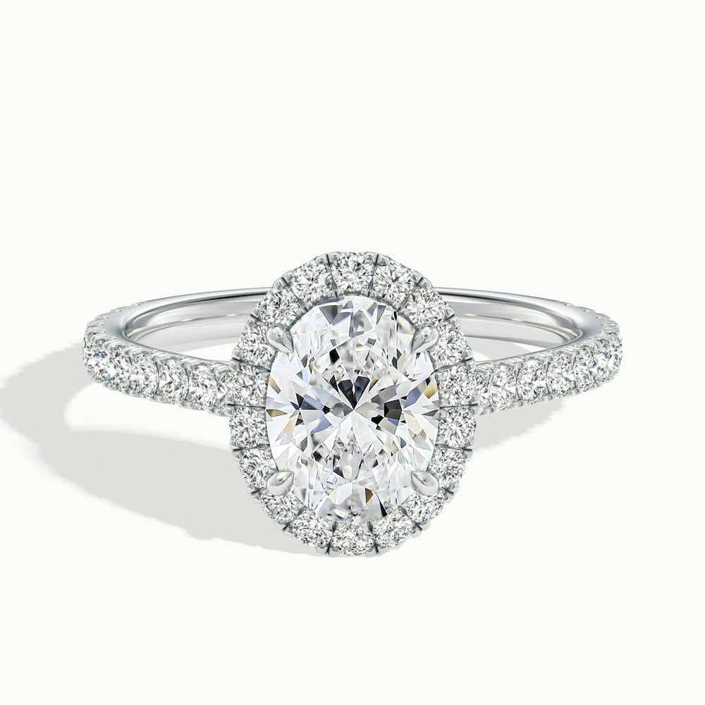 1.0 Carats Lab Grown Diamond Oval Shape E-VS1 Halo & Pave Engagement Ring