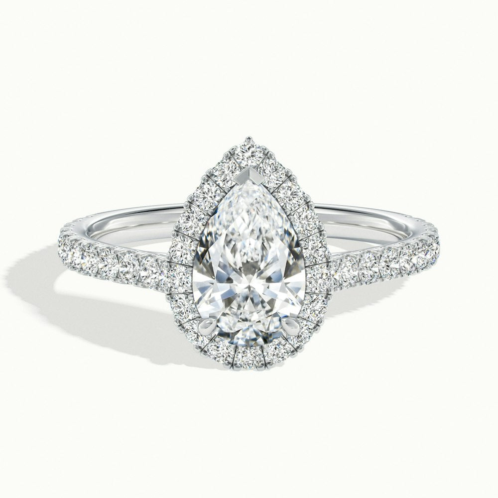 2.0 Carats Lab Grown Diamond Pear Shape E-VS1 Halo & Pave Engagement Ring