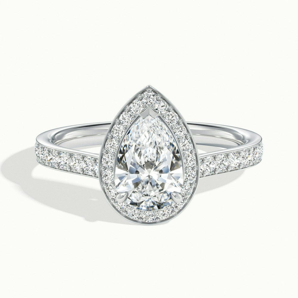 1.0 Carats Lab Grown Diamond Pear Shape E-VS1 Halo & Pave Engagement Ring