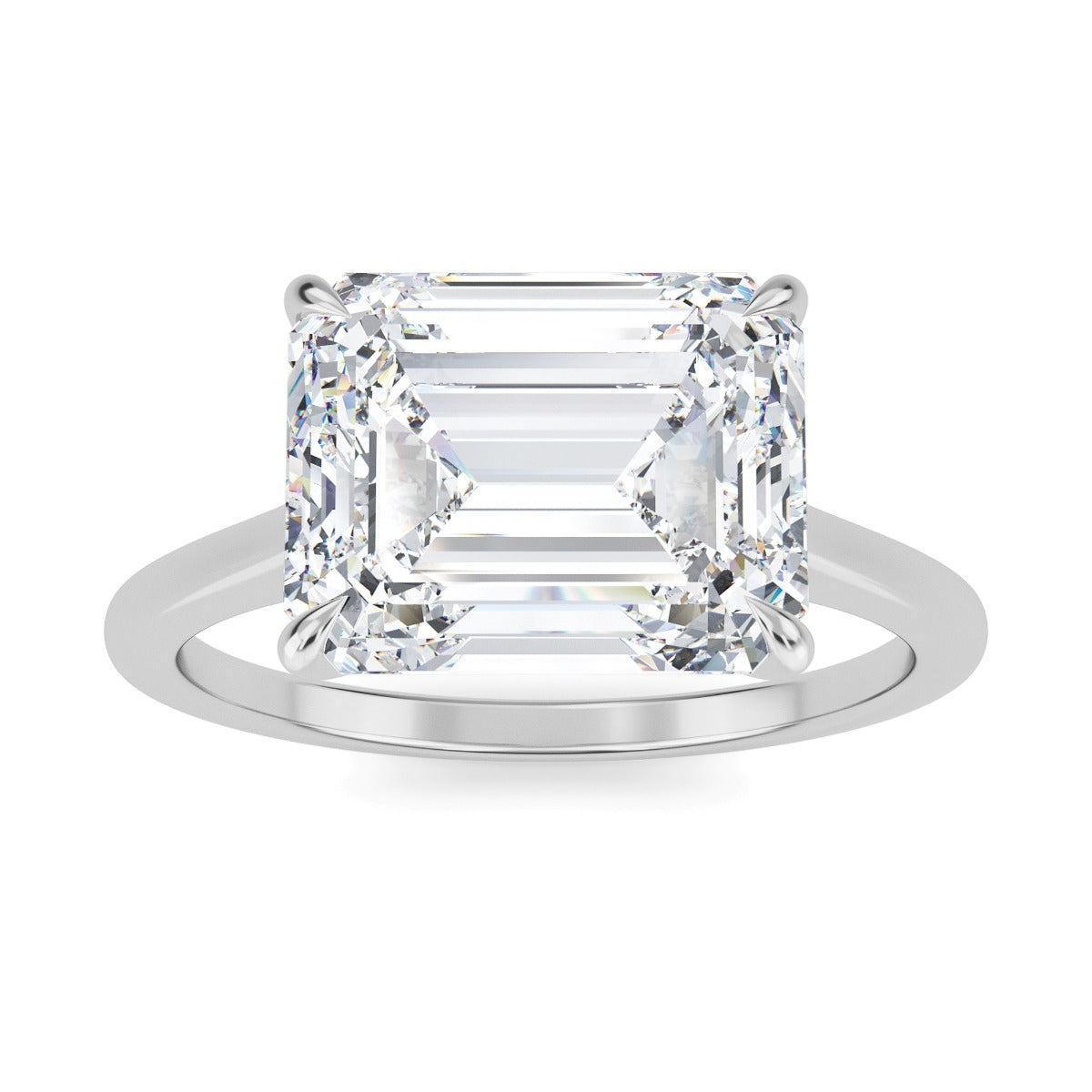3.0 Carats East West Emerald Shape Moissanite Solitaire Engagement Ring