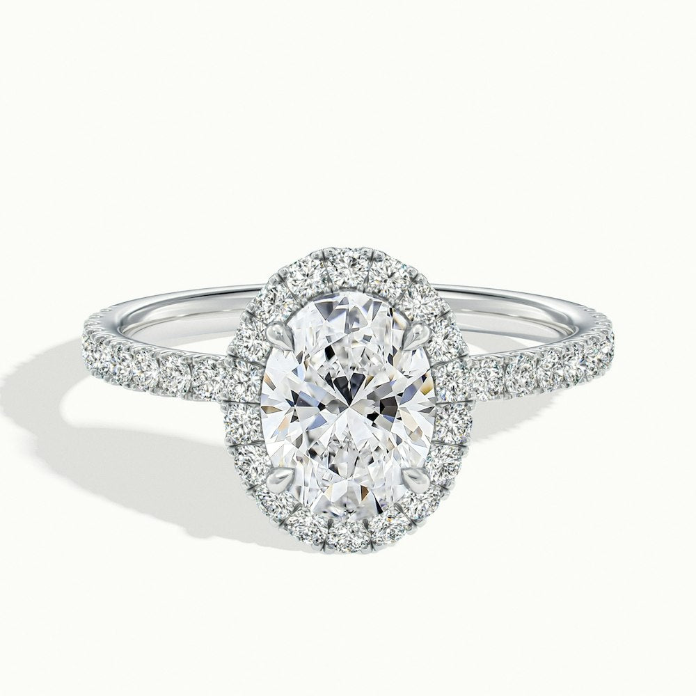 1.0 Carats Lab Grown Diamond Oval Shape E-VS1 Halo & Pave Engagement Ring