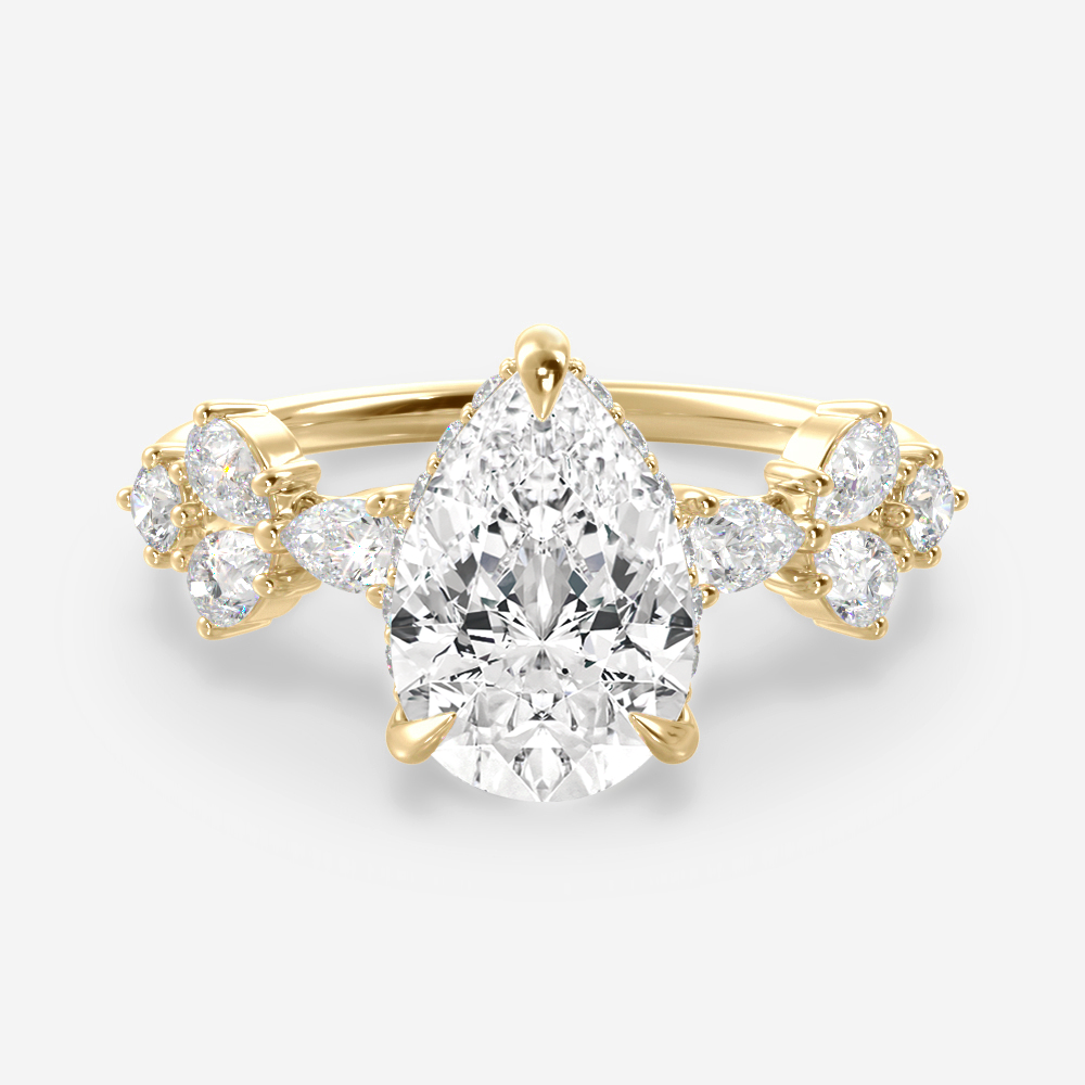 1.20 Carats Pear Shape Moissanite Hidden Halo Engagement Ring