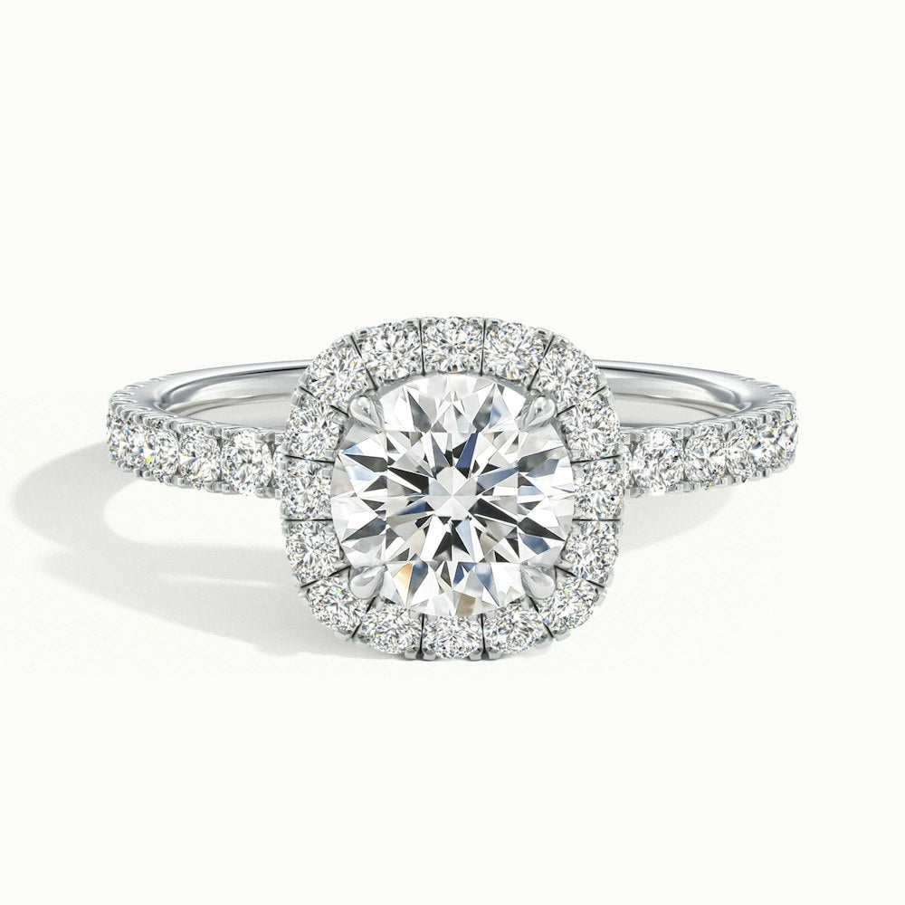 1.0 Carats Lab Grown Diamond Round Shape E-VS2 Halo & Pave Engagement Ring