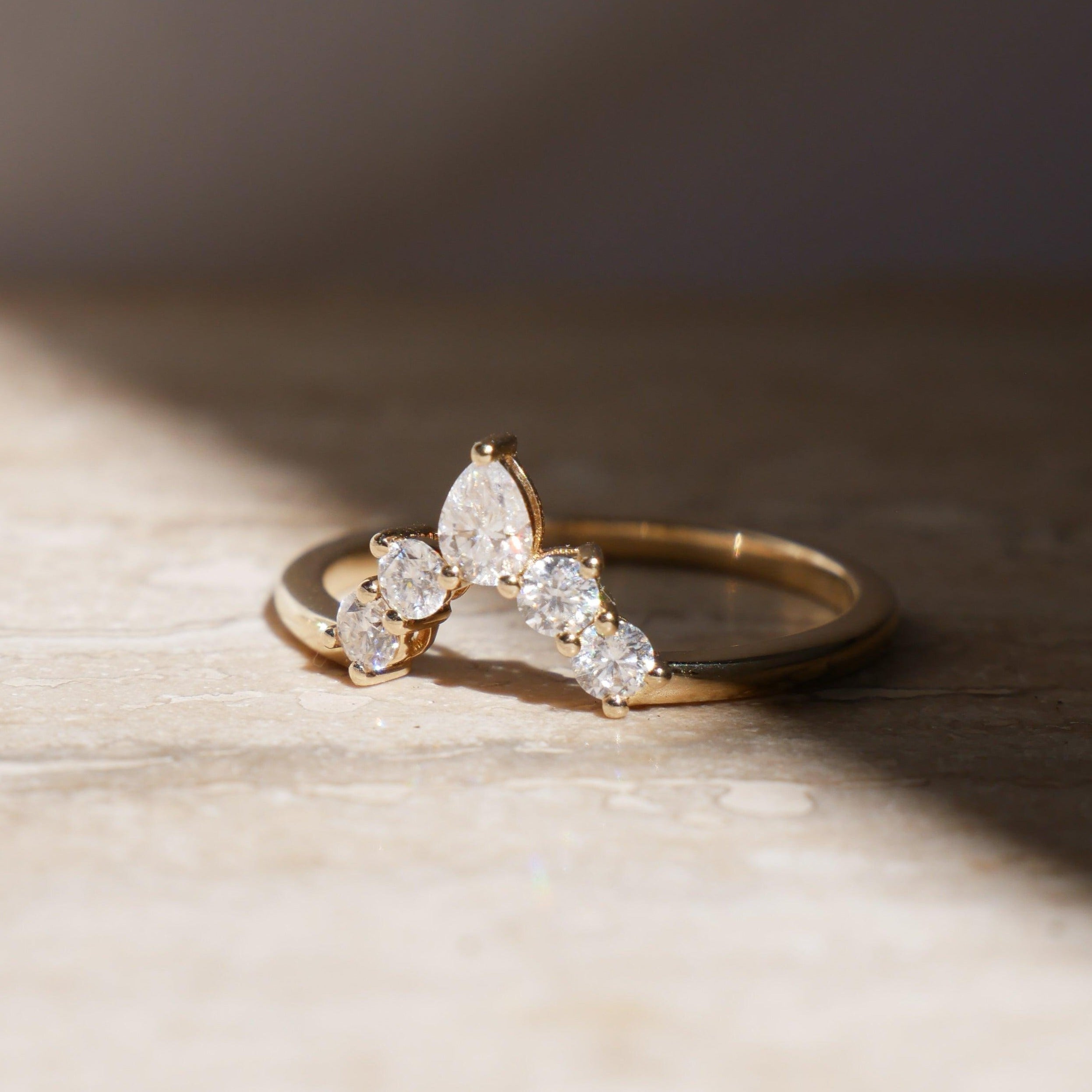 0.45 Carats Moissanite Round & Pear Shape Curved Wedding Band