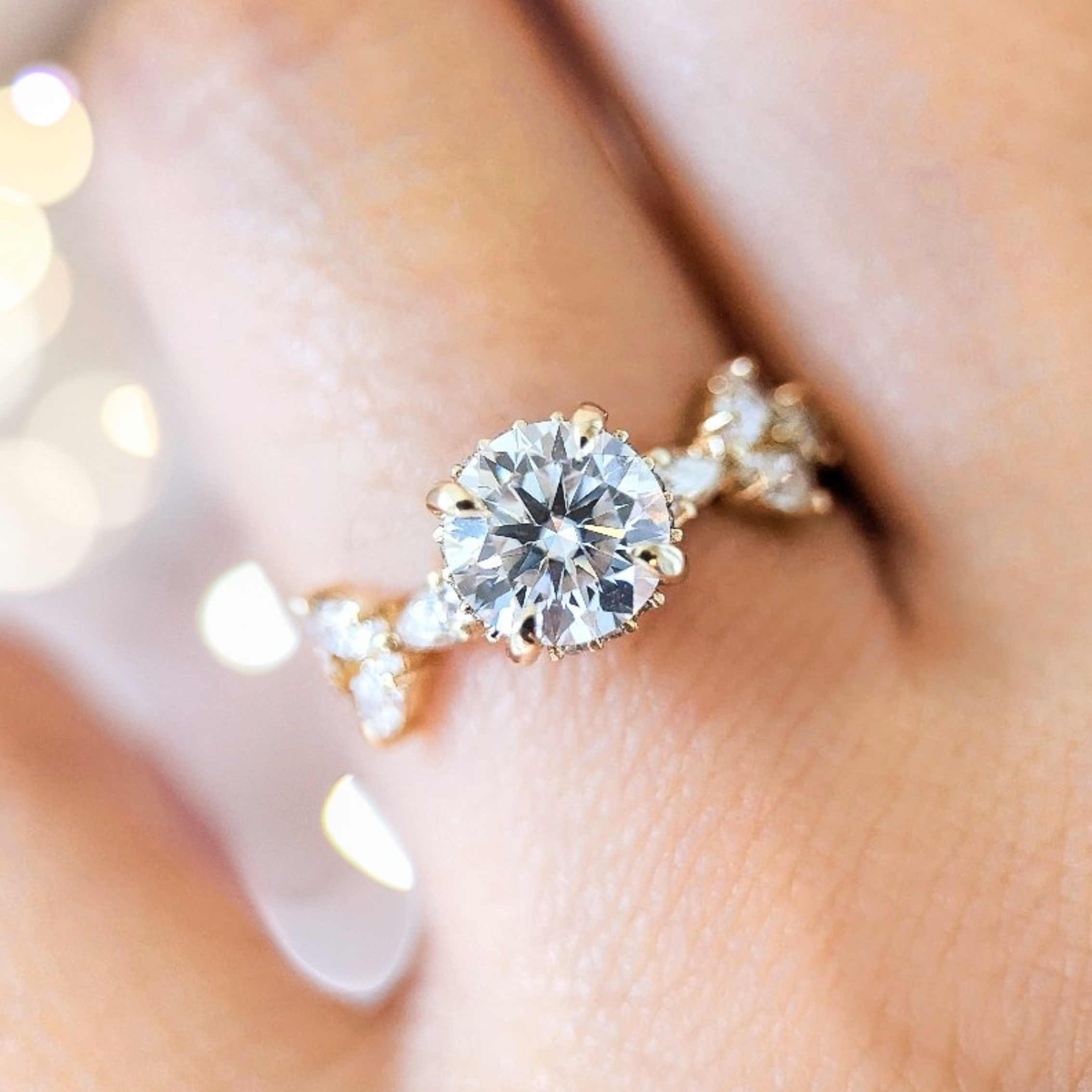 1.0 Carats Round Shape Moissanite Hidden Halo Engagement Ring