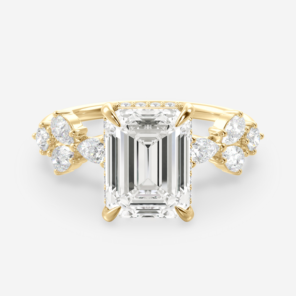 1.20 Carats Emerald Shape Moissanite Hidden Halo Engagement Ring