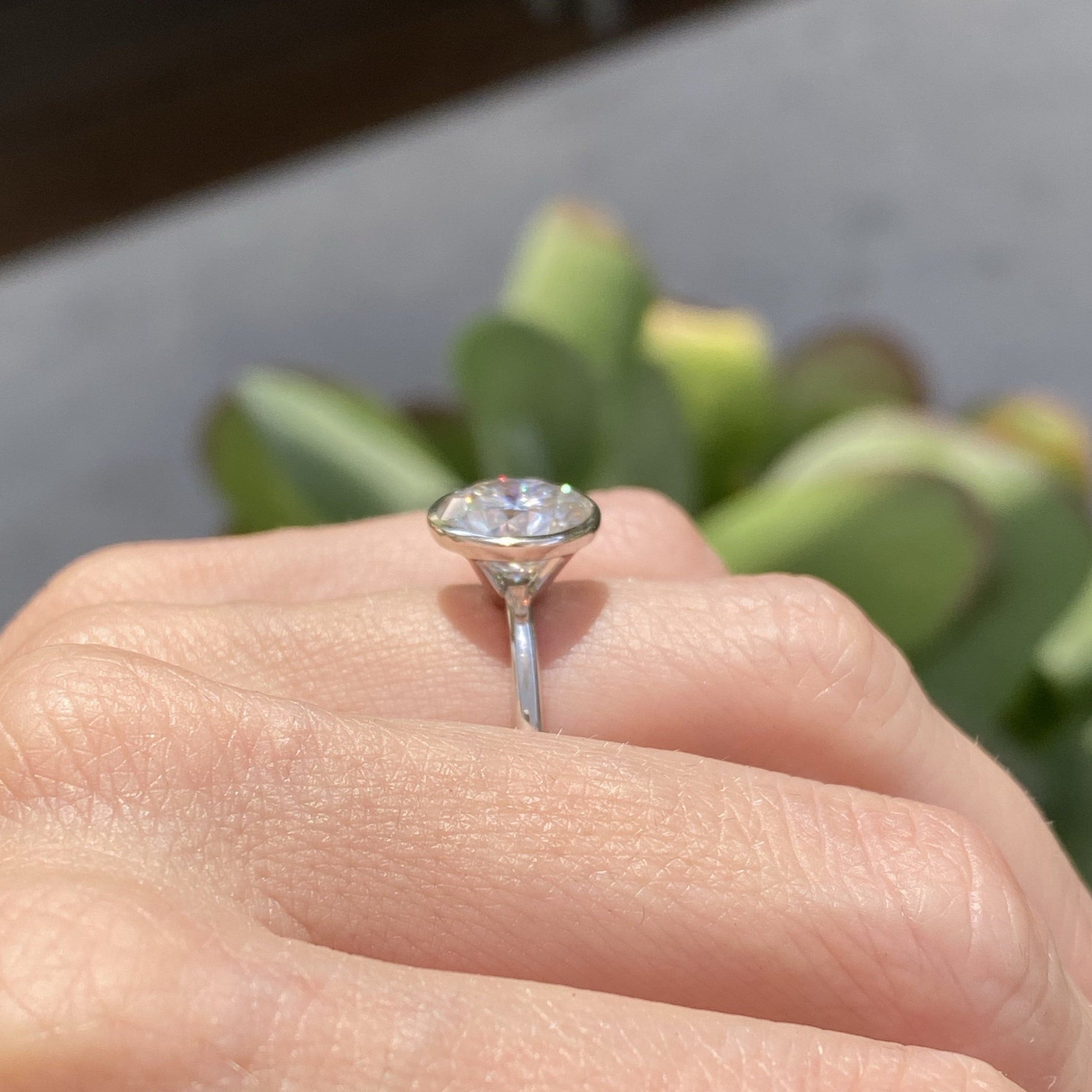 3.50 Carats Round Shape Moissanite Solitaire Bezel Engagement Ring