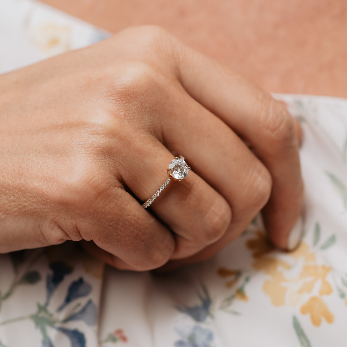 0.96 Carats Round Shape Moissanite Pave Engagement Ring