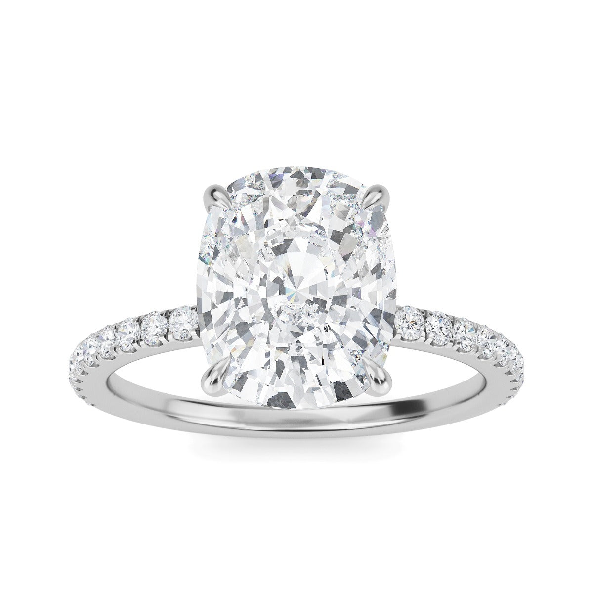 3.0 Carats Cushion Shape Moissanite Pave Engagement Ring