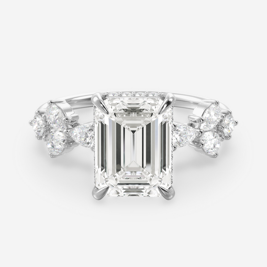 1.20 Carats Emerald Shape Moissanite Hidden Halo Engagement Ring
