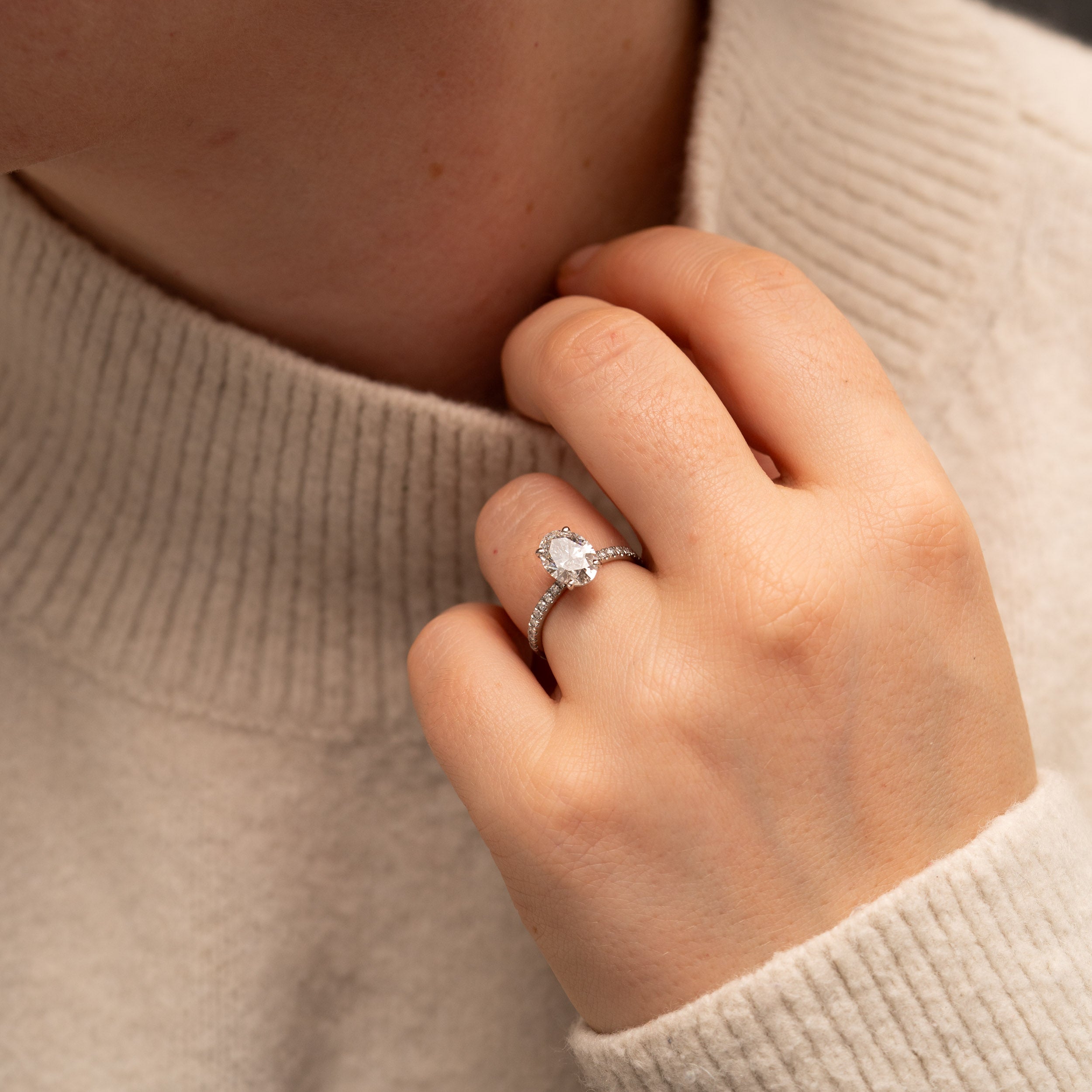 1.39 Carats Oval Shape Moissanite Pave Engagement Ring