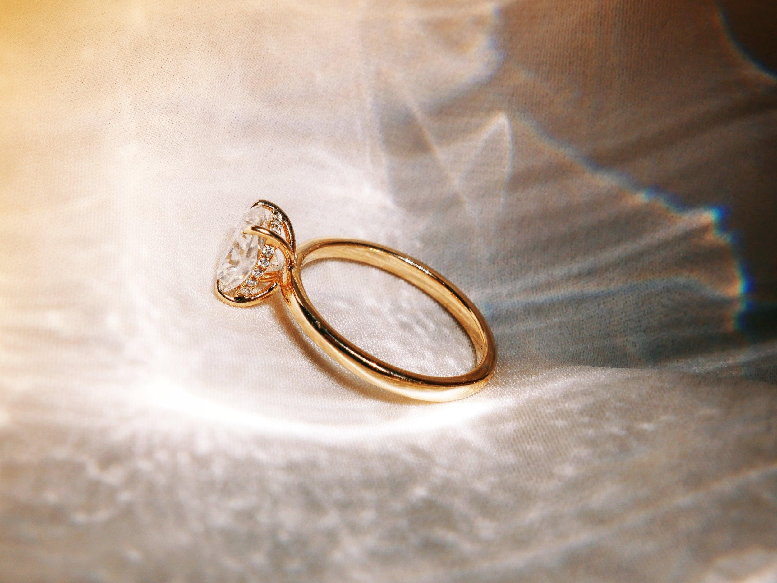 1.25 Carats Elongated Cushion Shape Moissanite Hidden Halo Engagement Ring