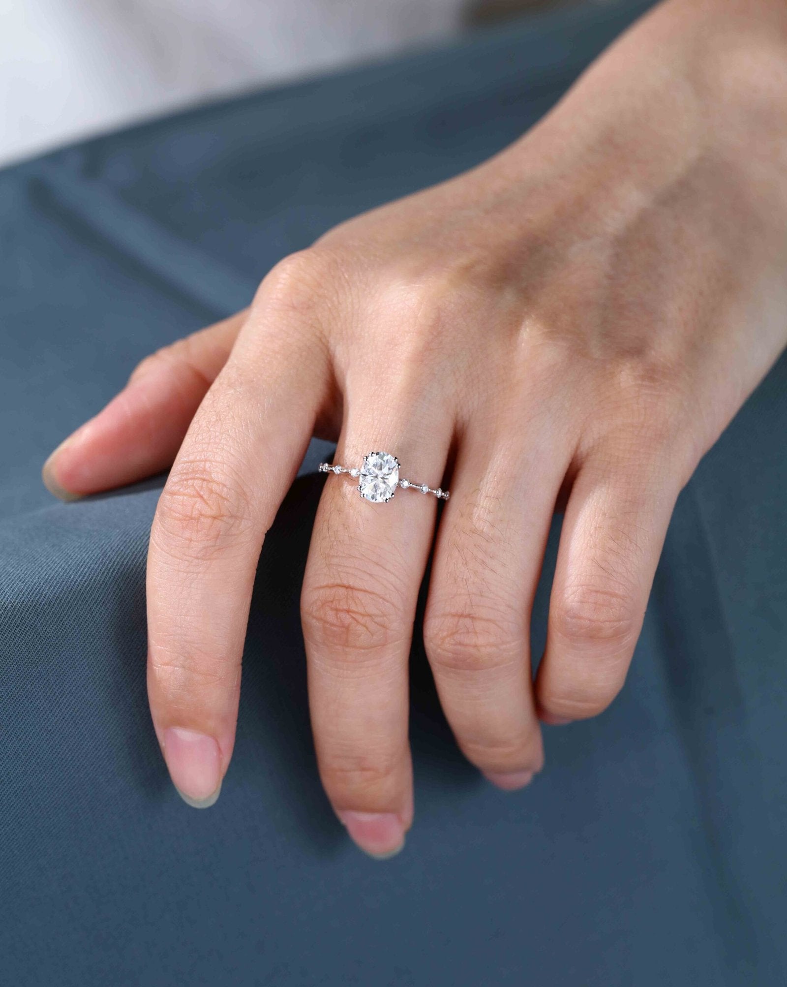 1.50 Carats Oval Shape Moissanite dainty Engagement Ring
