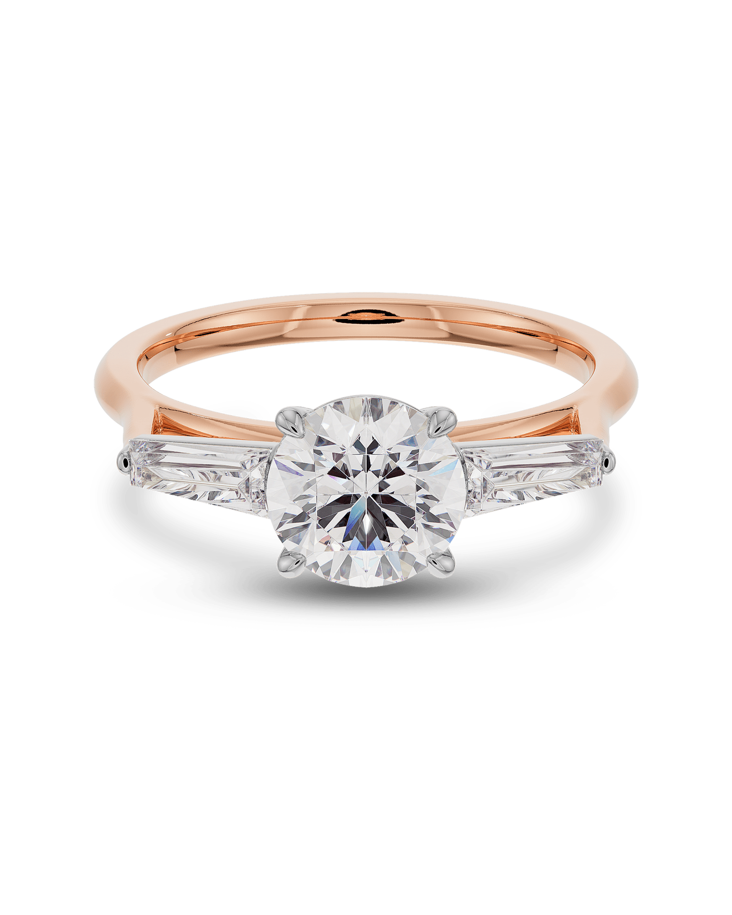1.0 Carats Round Shape Moissanite Three Stone Engagement Ring