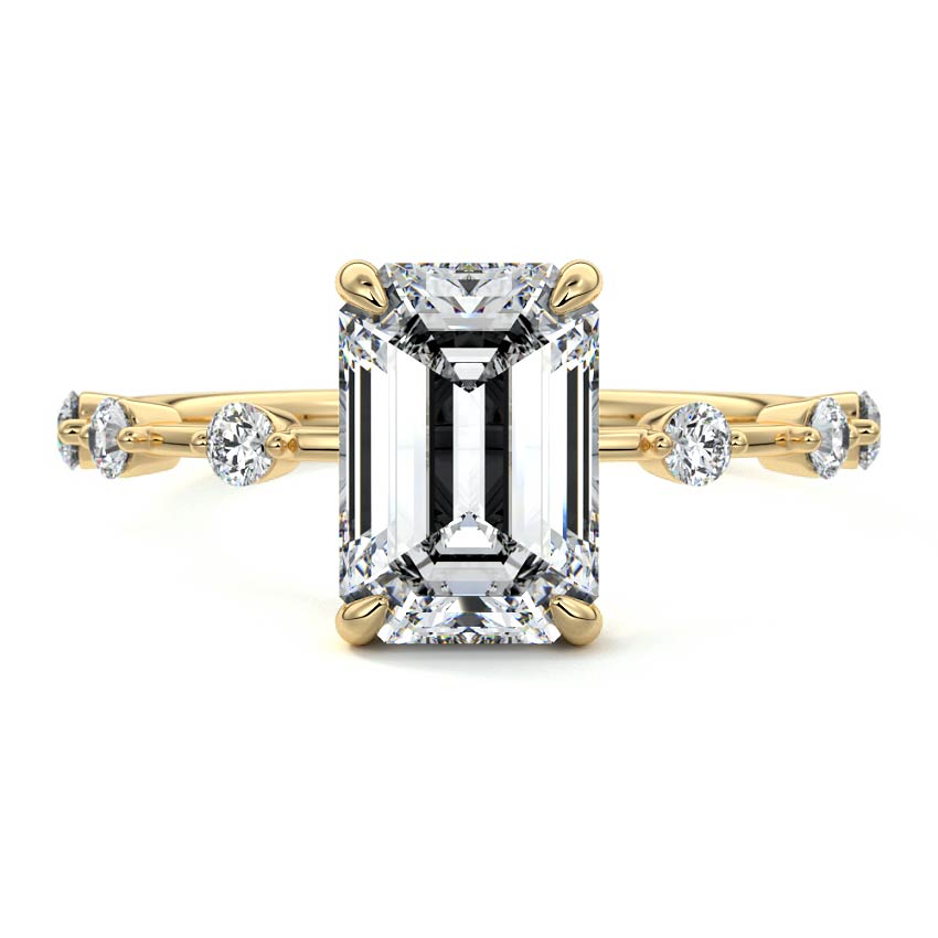4.50 Carats Lab Grown Diamond Emerald Shape E-VS1 Hidden Halo & Dainty Pave Engagement Ring