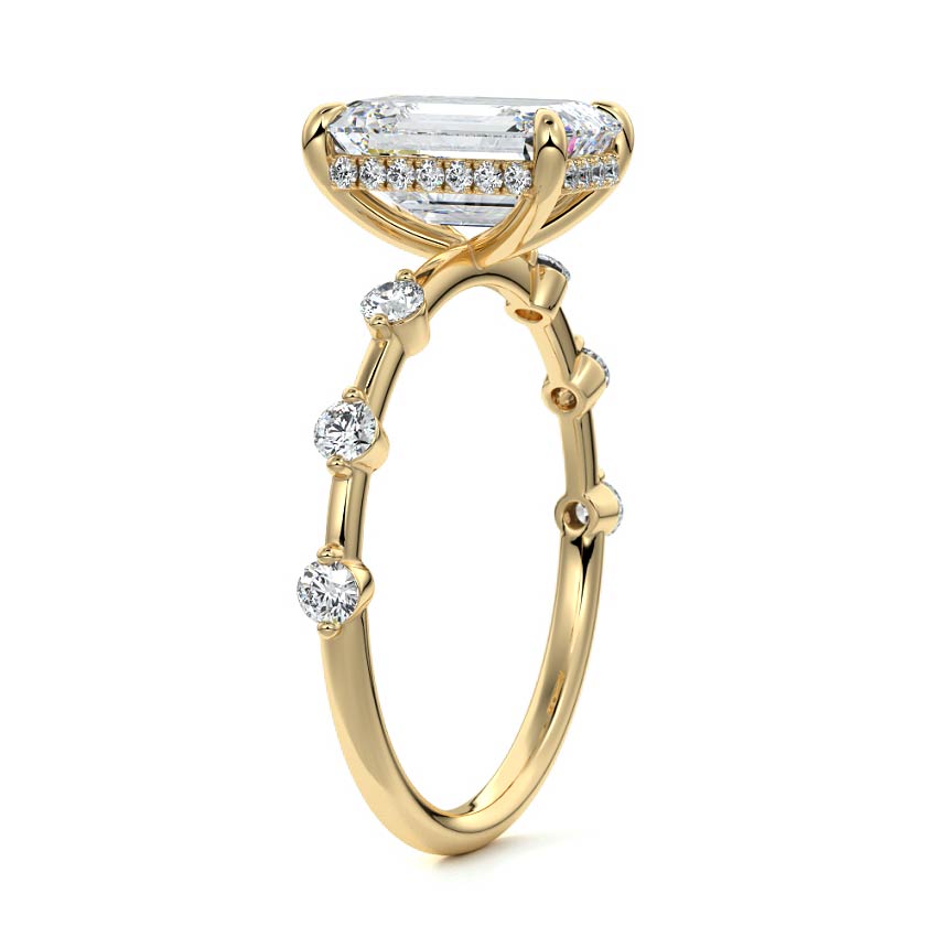 4.50 Carats Lab Grown Diamond Emerald Shape E-VS1 Hidden Halo & Dainty Pave Engagement Ring