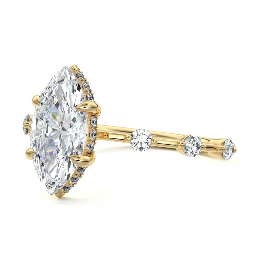 4.0 Carats Lab Grown Diamond Marquise Shape E-VS1 Hidden Halo & Dainty Pave Engagement Ring