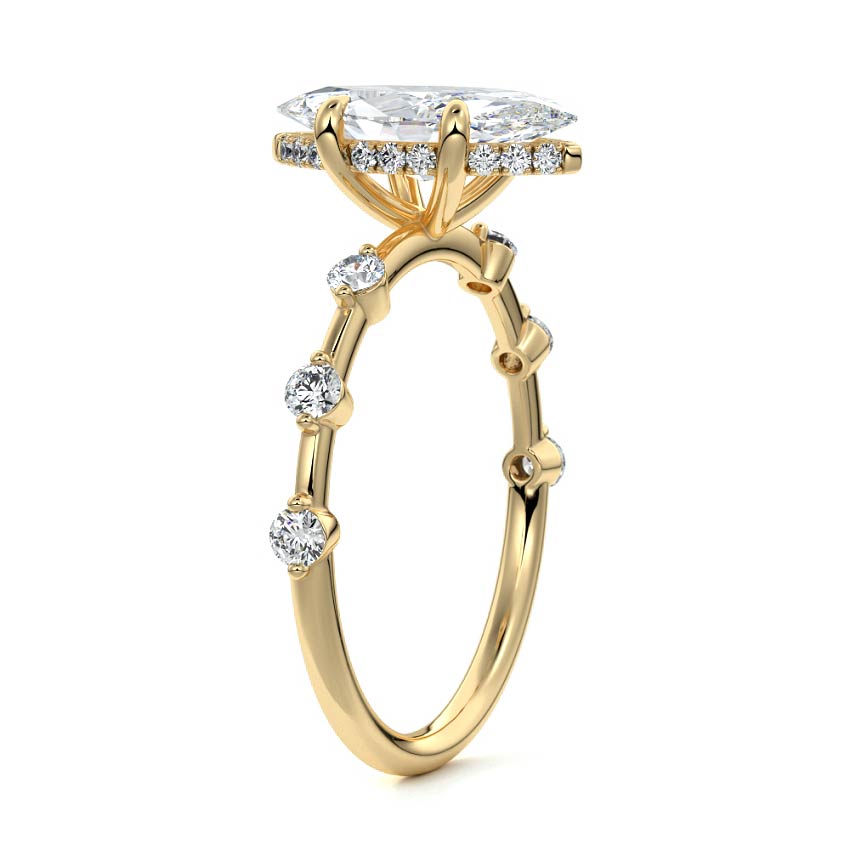 4.0 Carats Lab Grown Diamond Marquise Shape E-VS1 Hidden Halo & Dainty Pave Engagement Ring