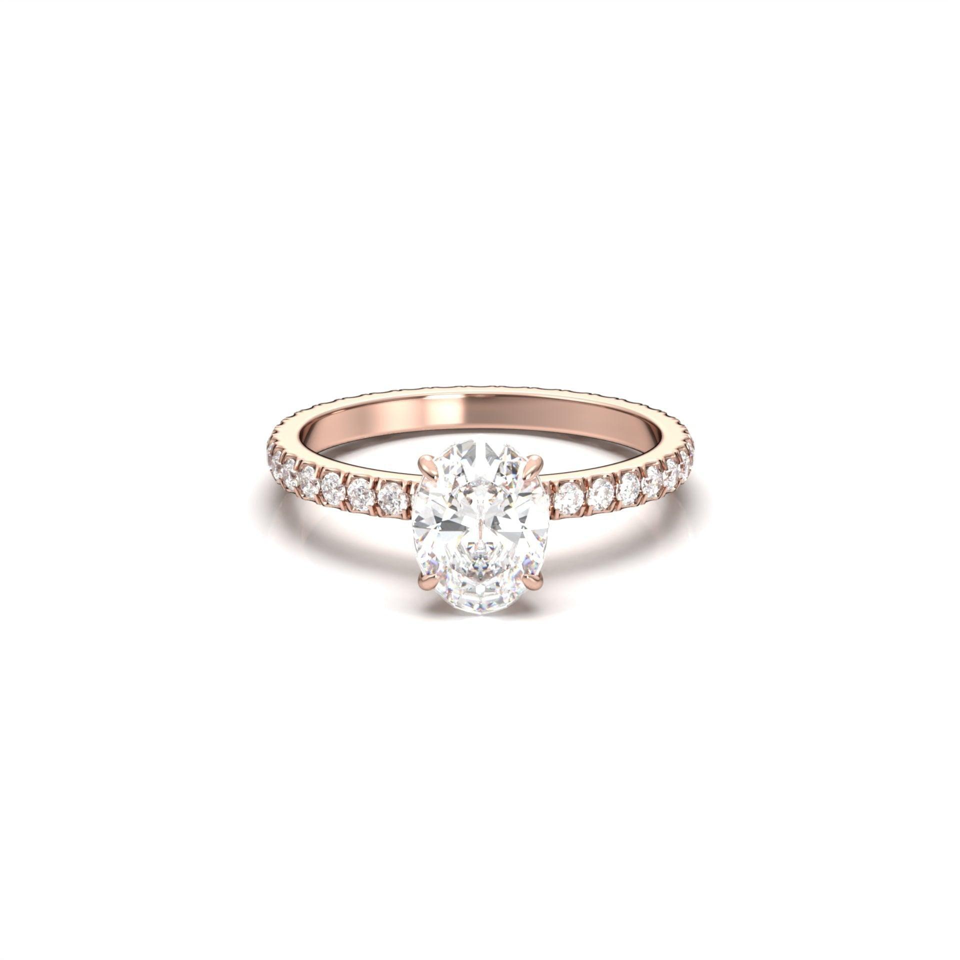 1.0 Carats Oval Shape Moissanite Pave Engagement Ring