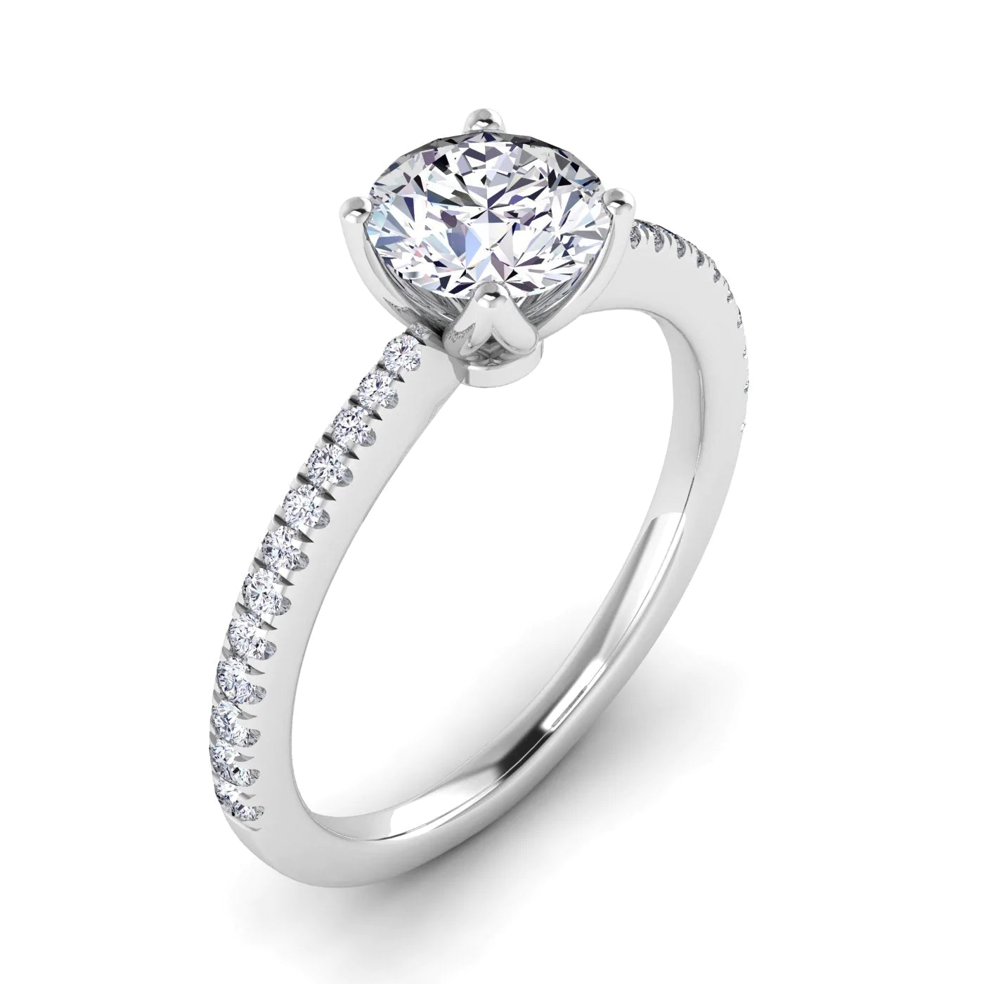0.96 Carats Round Shape Moissanite Pave Engagement Ring