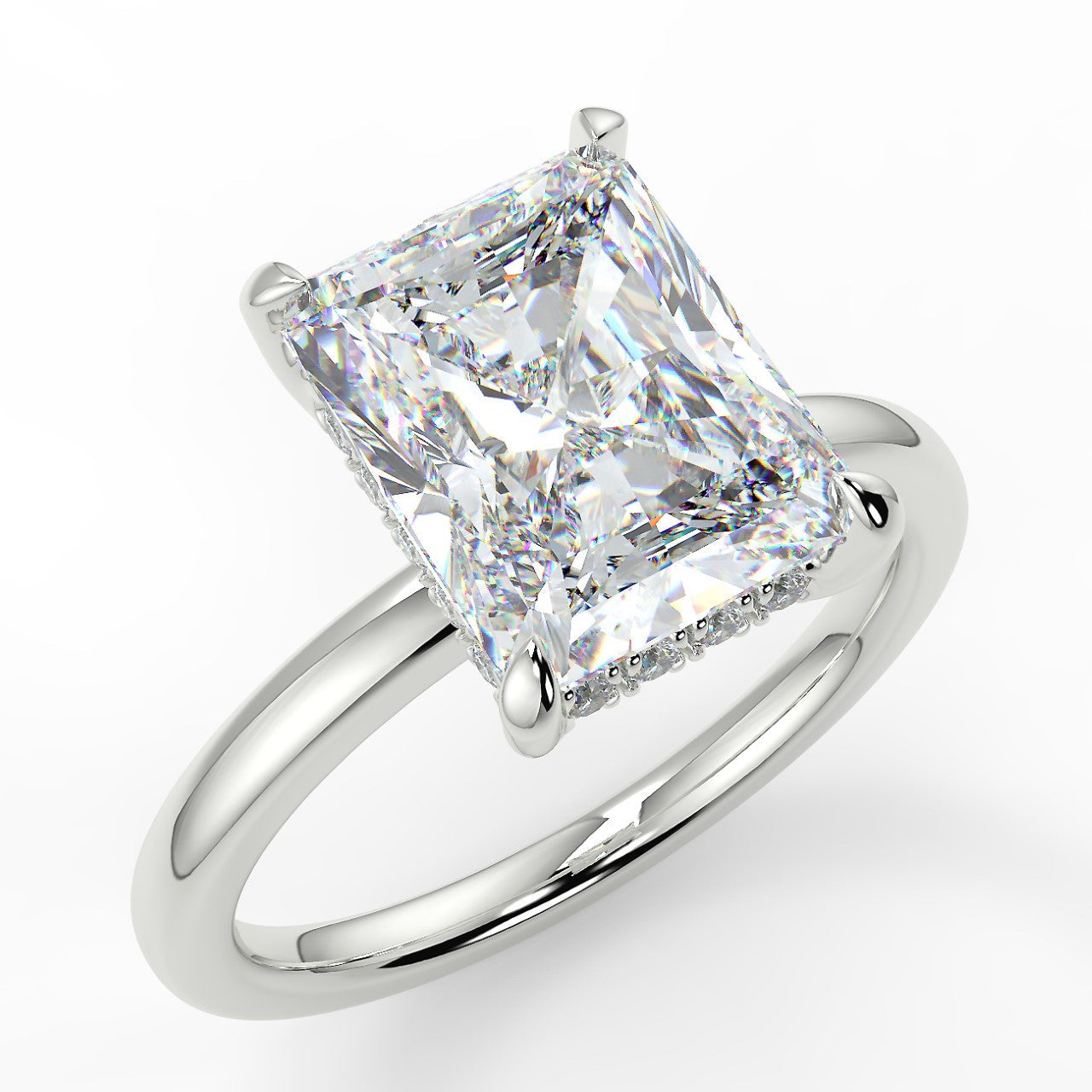 3.0 Carats Radiant Shape Moissanite Hidden Halo Engagement Ring