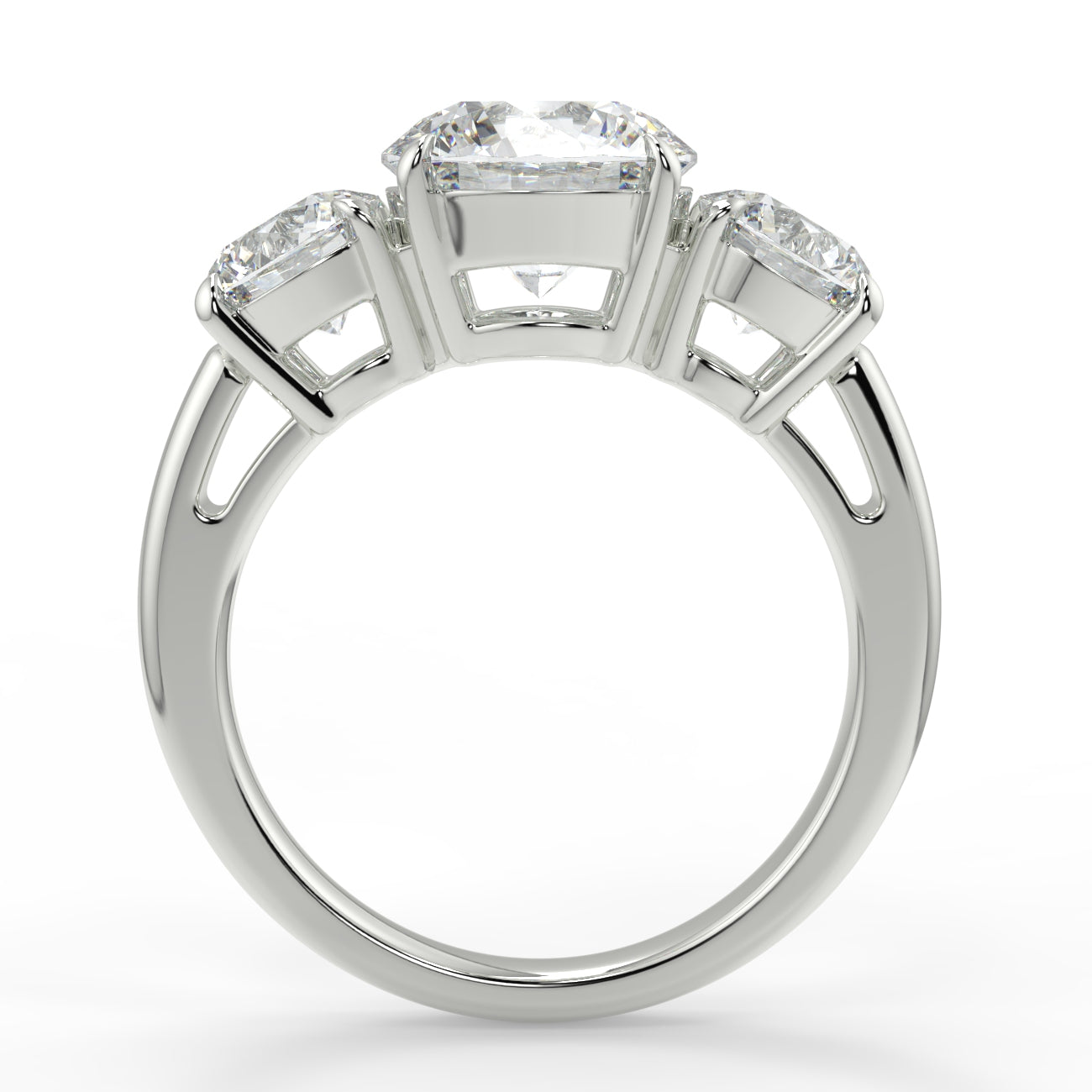 0.75 Carats Round Shape Moissanite Three Stone Engagement Ring