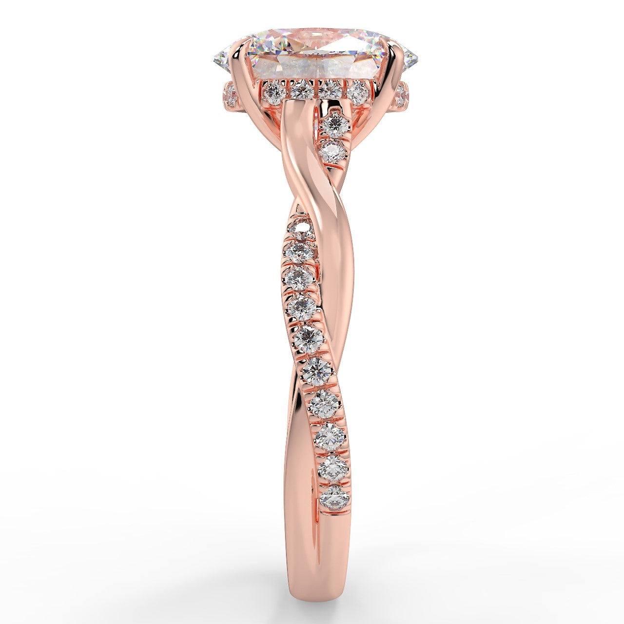 2.30 Carats Oval Shape Moissanite Hidden Halo & Pave Engagement Ring