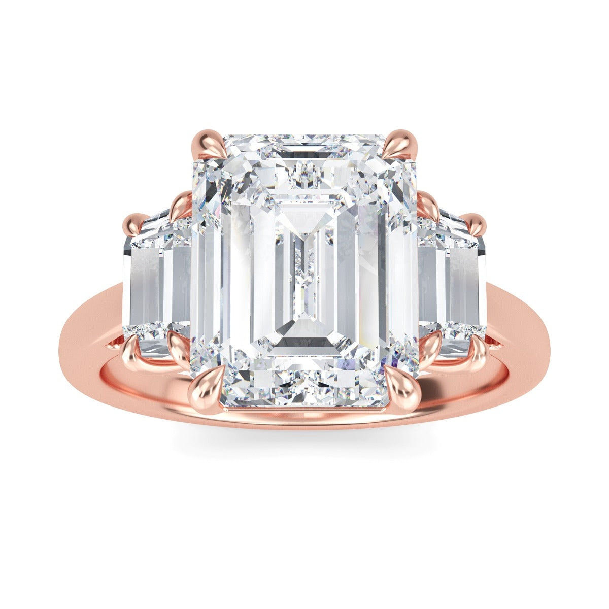 4.50 Carats Emerald Shape Moissanite Three Stone Engagement Ring