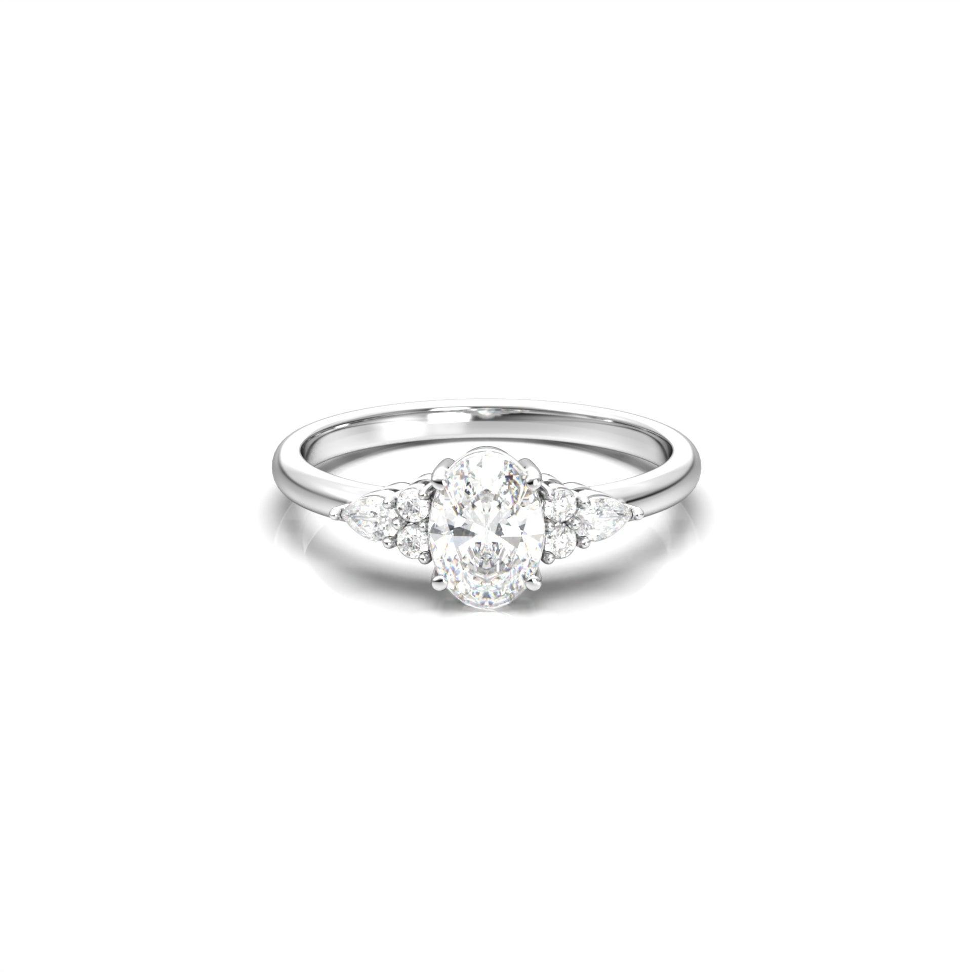 1.0 Carats Oval Shape Moissanite Cluster Engagement Ring