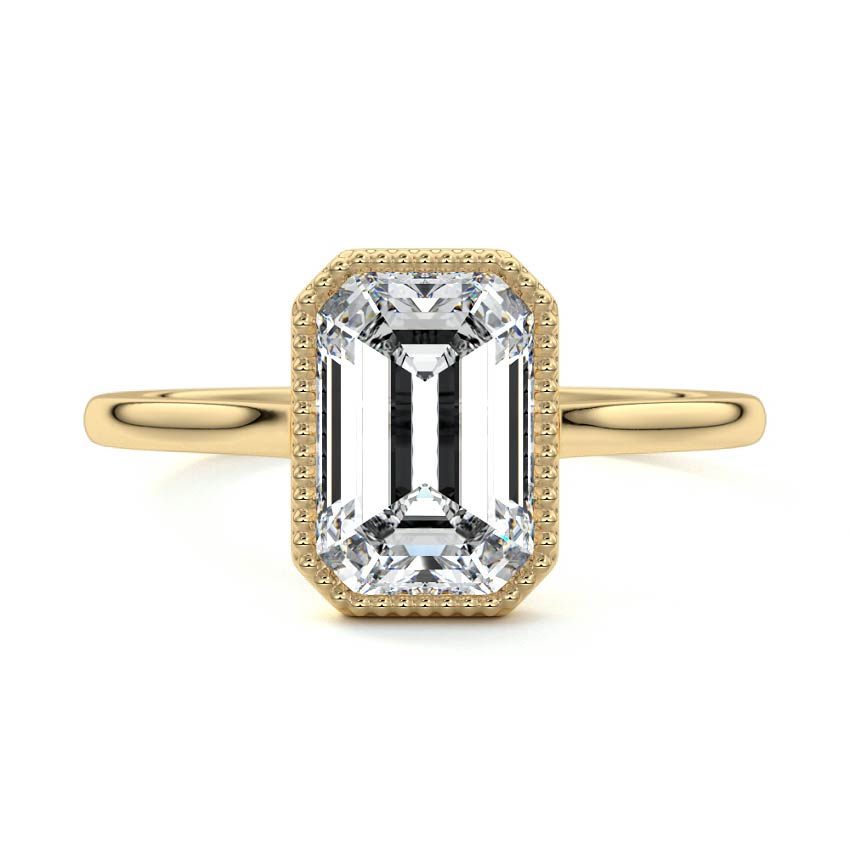 3.0 Carats Lab Grown Diamond Emerald Shape E-VS1 Milgrain Halo Engagement Ring